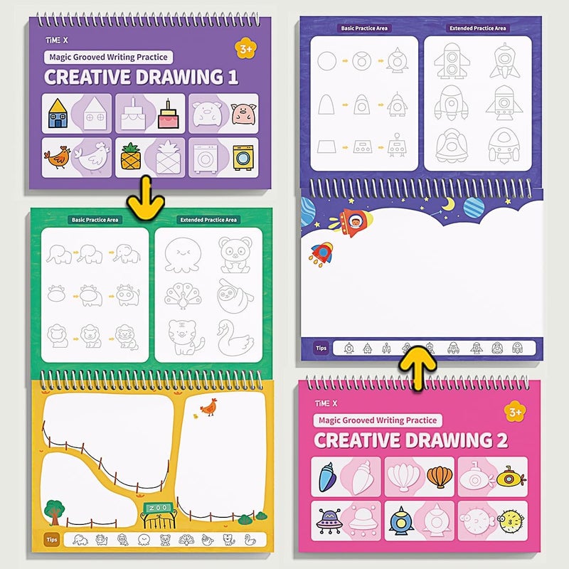 Timetome TIME X Magic Grooved Writing Practice Books, Reusable 3D Groove Handwriting Practice Workbooks for Kids Ages 3-8, Large Preschool Writing Books with Disappearing Ink for Kids 5-7 (Practice 6-Books) - Image 4